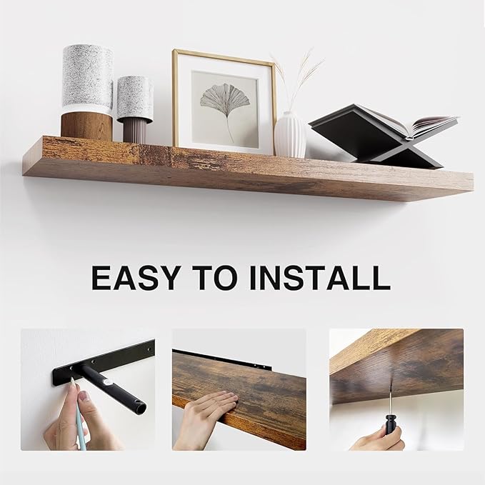 Colima Bathroom Floating Shelves for Wall, 36" Floating Wall Mounted Shelf, Rustic Wood Storage Display Shelves for Home Organization, Bathroom, Kitchen, Living Room (Set of 2, Rustic Brown)