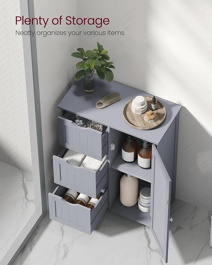 VASAGLE Floor Storage Cabinet, Freestanding Storage Unit with 3 Drawers, 1 Adjustable Shelf, for Bathroom Living Room Dining Kitchen, 11.8 x 23.6 x 31.5 Inches, Dove Gray UBBC049G02