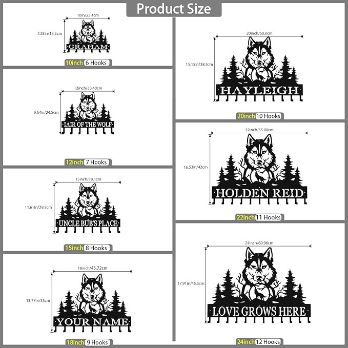 Personalized Key Hooks for Wall,Custom Name Mighty Wolf Key Holder Wall Mounted,Fashion Coat Rack,Metal Key Hanger with Hooks,Key Rack Organizer for Entryway,Hallway,Doorway