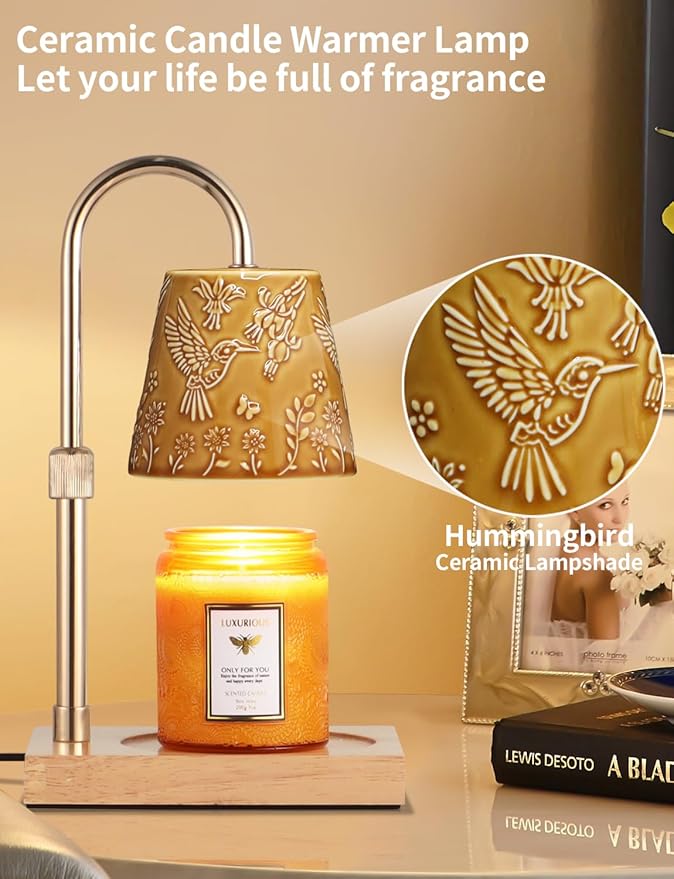 Ceramic Candle Warmer Lamp Dimmable Electric Lamp Candle Warmer for Jar Scented Candles Adjustable Height Mothers Day Birthday Gifts for Women Mom Grandma Offices Home Decor Light(Hummingbird)