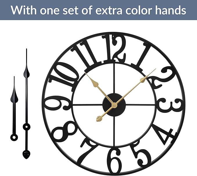 LEIKE Arabic Numeral Wall Clock 16IN Battery Operated Black, Silent Non Ticking, Wall Clocks for Living Room Decor, Small Classic for School, Office, Home, Kitchen, Bedroom