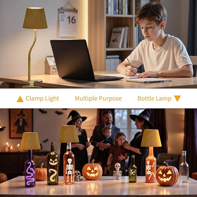 Cordless Table Lamp DIY, 2500mAh Rechargeable & Flexible Desk Lamp, Stepless Dimming Modern Bedside Lamps with 3-Color LED Touch Control, Minimalist Nightstand Lamps for Decor & Gifts (Gold)