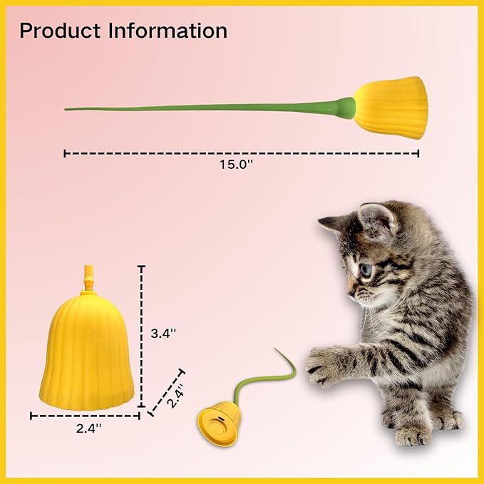 Interactive Electric Cat Teaser Wand Toys with Silicone Tail, Rechargeable Exercise Toy for Indoor Cats and Kittens (Yellow)
