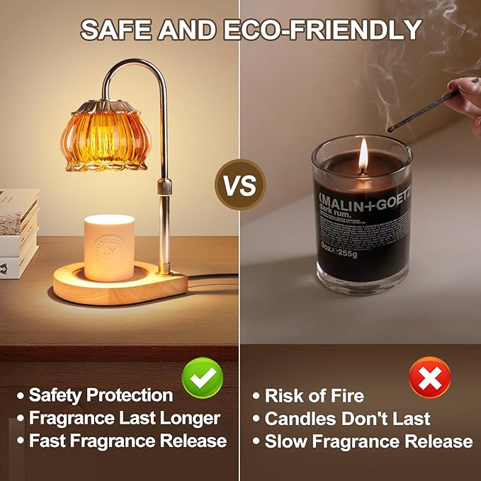 Candle Warmer Lamp with Timer, Adjustable Height Dimmable Candle Warmer Light, Gift for Women Glass Shade Electric Jar Candle Warming Lantern,Home Decor Cozy House Warming Gifts,Orange
