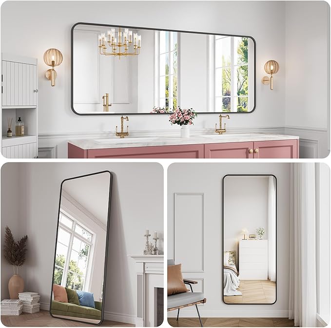 Koonmi Metal Framed Bathroom Mirror, 30"X71" Anti-Rust Bathroom Vanity Mirror, High-Definition Tempered Glass Bathroom Mirrors for Over Sink, Modern Decorative Wall Mirror for Restroom