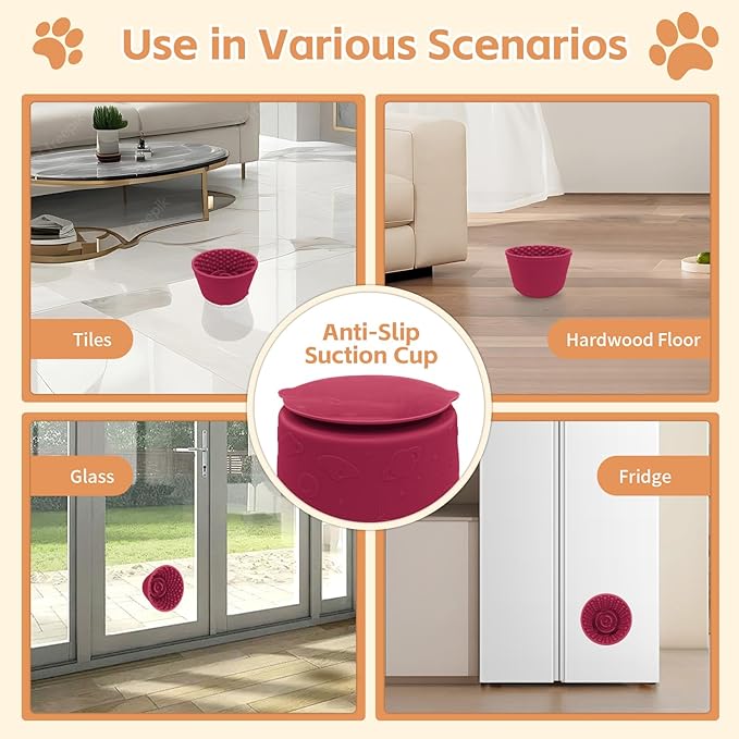 Dog Lick Bowl, Anxiety Relief Silicone Slow Feeder Treat Dispenser, Anti-chocking Pet Dish, Non-Slip Licking Bowl Interactive Entertainment Dog Puzzle Toy for Small & Medium-Dark Red