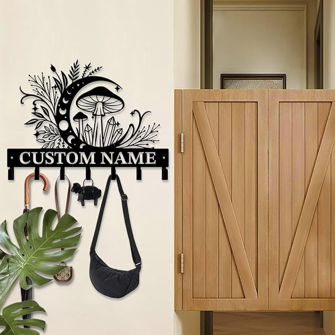 Customized Keys Holder - Personalized Mushroom Wonderland Key Hooks Wall Metal Sign Decor,Wall Holder,Door Hook (Style C)