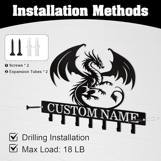 Personalized Dragon Key Holder for Wall, Animals Theme Key Holder Wall Mount, Dragon Wall Decor, Decorative Key Rack Coat Hooks for Living Room Bedroom Hallway, Home Decor Gifts