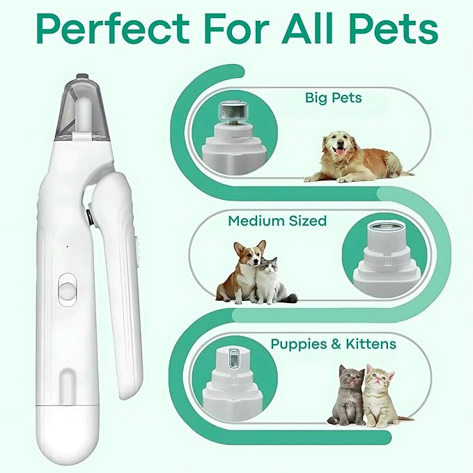 Pupnourish Nail Trimmer, 2026 New 2-in-1 LED Dog Nail Trimmers Grinder & Clipper, USB Rechargeable, with Multiple Sanding Ports & Splash Guard, for Dogs & Cats, Pet Paws Grooming Tool (White)
