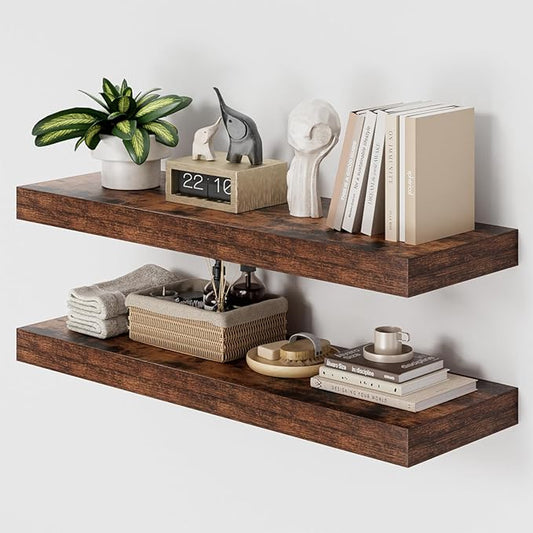 Heimlove 36 Inch Long Floating Shelf for Wall, 12" Deep Floating Shelves Shelves for Bedroom Living Room Bedroom,Wall Mounted Shelves for Storage Book Decor, Set of 2, Rustic Brown