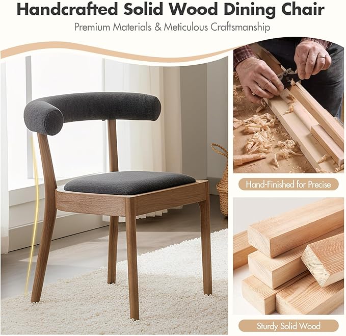 Kmax Dining Room Chairs Mid-Century Modern Fabric Kitchen Chairs with Natural Walnut Finished Frame, Linen Curved Back, Set of 6, Charcoal Black