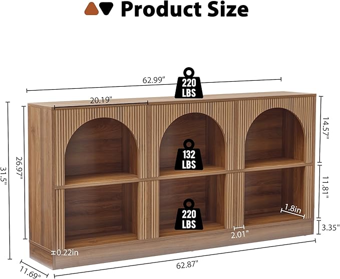 Console Table Set of 2, Extra Long 126" Arched Entryway Table with 3-Tier Open Storage, Rectangular Wooden Sofa Table for Living Room, Hallway, Behind Couch (2, Walnut)