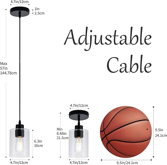 MAYNA 2 Pack Black Pendant Lights Kitchen Island, Mini Pendant Light Fixture with Clear Glass Shade, Adjustable Cord Industrial Farmhouse Hanging Ceiling Lamp for Dining Room, Sink, Bar(Bulb Included)