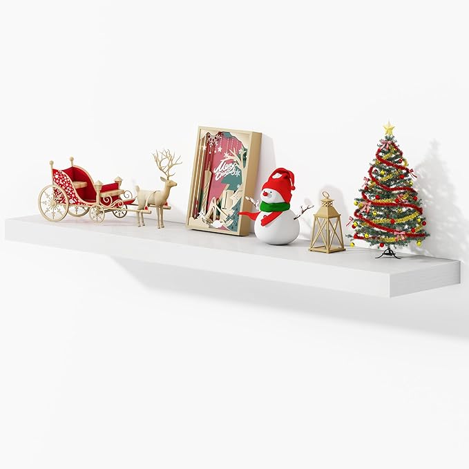 Dreamland 48 Inches Floating Shelves for Wall, 9.3" Deep Long Floating Shelves Set of 1, Large Display & Storage Shelf, Wall Shelf for Bathroom Bedroom Living Room Kitchen Office, White