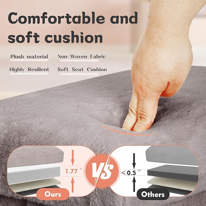 Ottoman with Storage, Folding Soft Fur Ottoman Foot Rest Stool with Thicker Furry Padded Seat. Small Storage Bench for Bedroom Living Room, Holds Up to 300 lbs, 17x13x13IN (Gray)