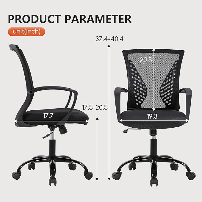 BestOffice Office Chair Desk Chair Computer Chair with Lumbar Support Armrest Mid Back Rolling Swivel Task Adjustable Mesh Ergonomic Chair for Women Adults, Dark Black