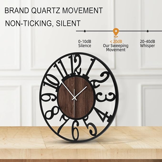 Large Wall Clock for Living Room Decor, 14 Inch Non Ticking Silent, Battery Operated Modern Vintage Oversized Wall Clock for Bedroom Kitchen