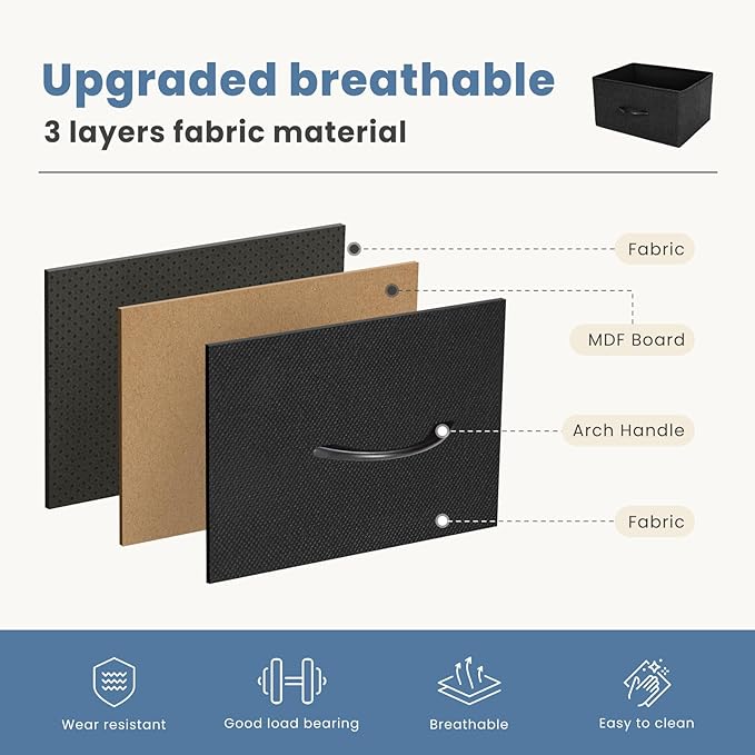 DUMOS Nightstand with 4 Drawers Bedside Table with Removable Fabric Bins Sturdy Steel Frame Wood Top Organizer Furniture for Bedroom Closet Living Room