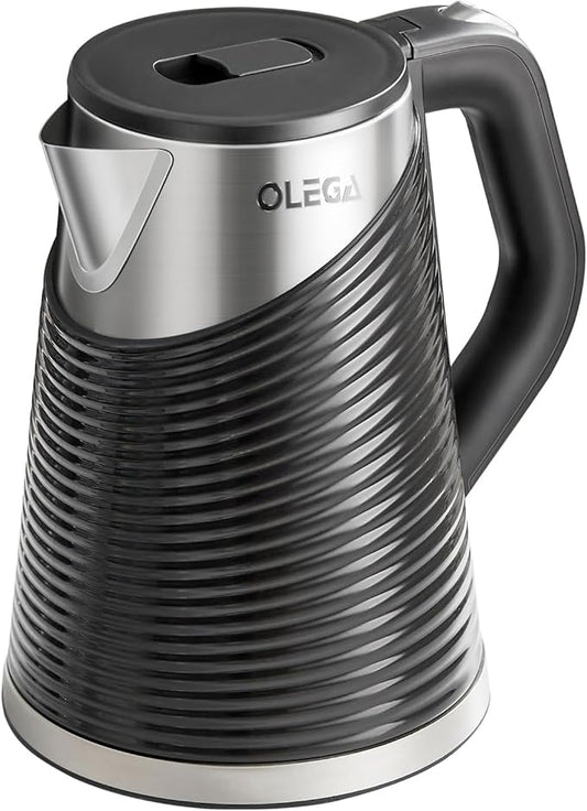 OLEGA Electric Kettle - 1500W Electric Tea Kettle 1.8L Stainless Steel Inner Electric Kettles for Boiling Water Auto Shut Off Boil-Dry Protection Electric Water Kettle for Coffee Tea (Black + Silver)