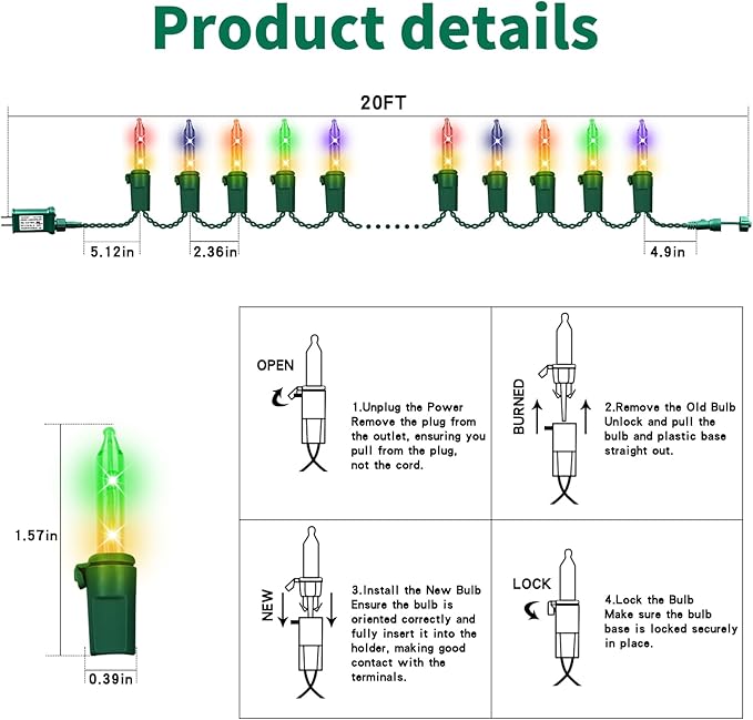 Christmas Lights 100 Count Mini colorful Lights , Christmas Tree String Lights with 8 Modes& Timer,Xmas Tree Lights Waterproof for Patio Garden Party Wedding Holiday Decor ,UL Certified (20feet)