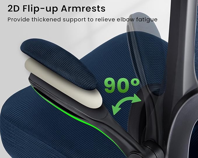 Ergonomic Office Chair, Comfy Desk Chair with Adjustable Lumbar Support, Mesh Computer Chair with Wheels, Flip-up Armrests, Swivel Rolling Executive Chair for Home Office, Gaming, Navy Blue