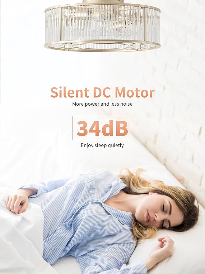 God Crystal Ceiling Fans with Lights, 20" God Mid-Century Ceiling Fan with Light Flush Mount, Modern with 6 Speeds, Remote Control for Bedroom, Nursery, Living Room