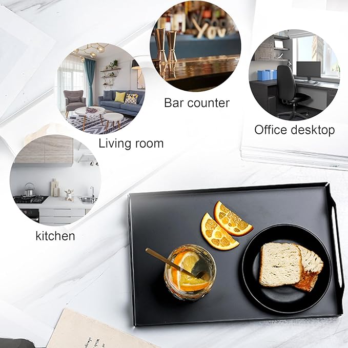 VANRA Metal Serving Tray Portable Bed Tray with Handles for Coffee Table, Living Room, Kitchen and Bathroom (Black)
