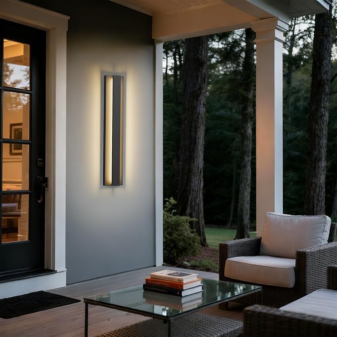 LamQee 31.5 Inch Long Outdoor Wall Lights Modern Exterior Lighting Fixtures, 3000K 24W LED Linear Outdoor Wall Sconce, Contemporary Matte Black Outside Wall Mount Lights for House Garage Porch Patio