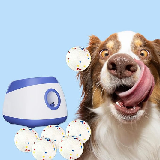 Automatic Dog Ball Thrower Launcher Interactive Toys, Auto Dog Ball Launcher for Medium to Large Dogs, Remote Control Tennis Balls Machine for Dogs, Pet Mental Stimulation Toys, with 6 Balls