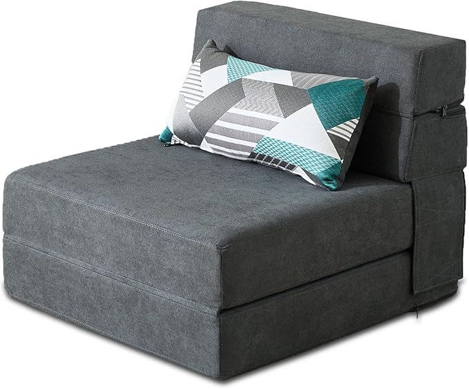 Folding Sofa Bed Single Size with Pillow Memory Foam Convertible Sleeper Chair Floor Couch Futon Lazy for Living Room/Home Office/Guest Beds/Apartment/Upstairs Loft,Dark Gray