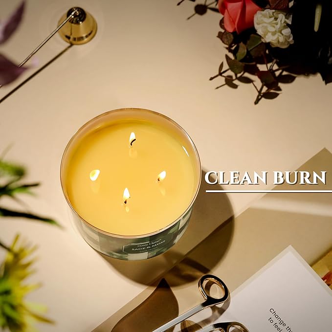 HomeLights Scented Candles for Women & Men, 18oz Candle Jars Aromatherapy 4-Wick Candle, Ideal for Scandinavian Minimalist Design Home Decor and Gifts, Sage & Moss