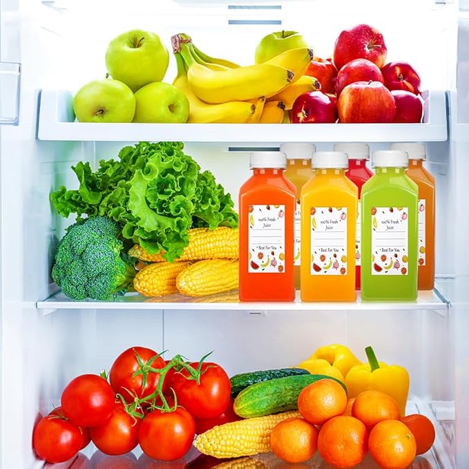 Plastic Juice Bottles, Reusable Juice Containers with White Tamper Proof Lids, Brush, Funnel and Labels, Clear Juice Containers for Juicing, Smoothie and Homemade Beverages (6PCS 12oz)