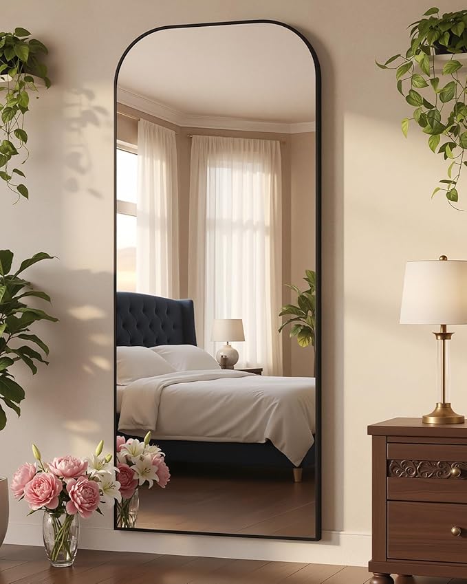 Antok Full Length Mirror, 71"x27" Floor Mirror Freestanding, Arched Floor Standing Large Mirrors Full Body Mirror with Stand for Bedroom, Hanging Mounted Mirrors for Living Room, Black