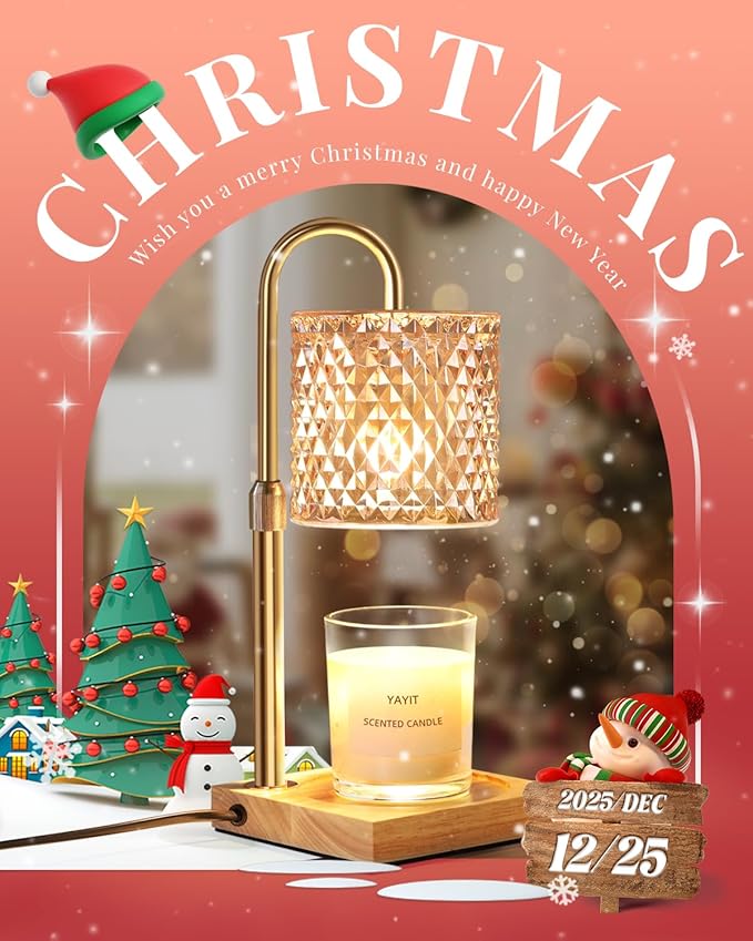 Candle Warmer Lamp with Timer Dimmer Adjustable Height, Candle Warmer with 2 Bulbs for Jar Candles, Home Decor, Birthday Gifts for Women