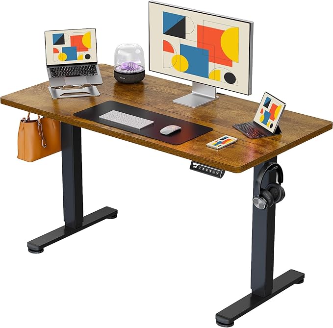 ErGear Electric Standing Desk, 44 x 24 Inches Height Adjustable Stand up Desk, Sit Stand Home Office Desk, with Two-Piece Desktop (Vintage Brown)