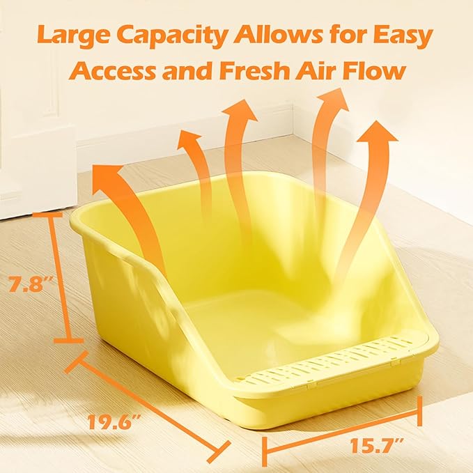 SpaceTime Large Cat Litter Box with High Sides,Cat Boxes for Indoor Cats,Cat Litter Pan for Kitty,Litter Box with Low Entry,Easy to Clean,Anti-Splashing(White-Yellow)