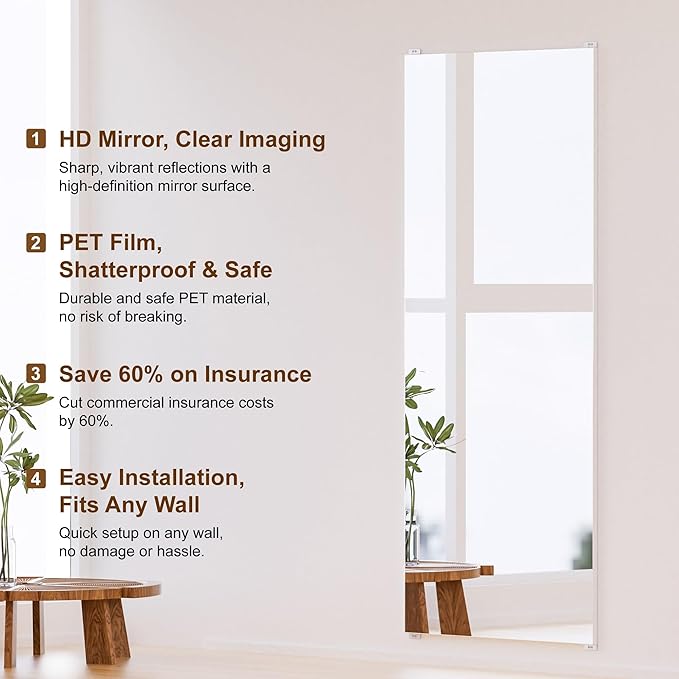2PCS Full Length Wall Mirror, 71" x 32", Nano Film Material Without Glass, shatterproof, Safe, Lightweight, only 10lbs Easy to Move and Install, for Home Gym, Dance Studio, Yoga Studio.