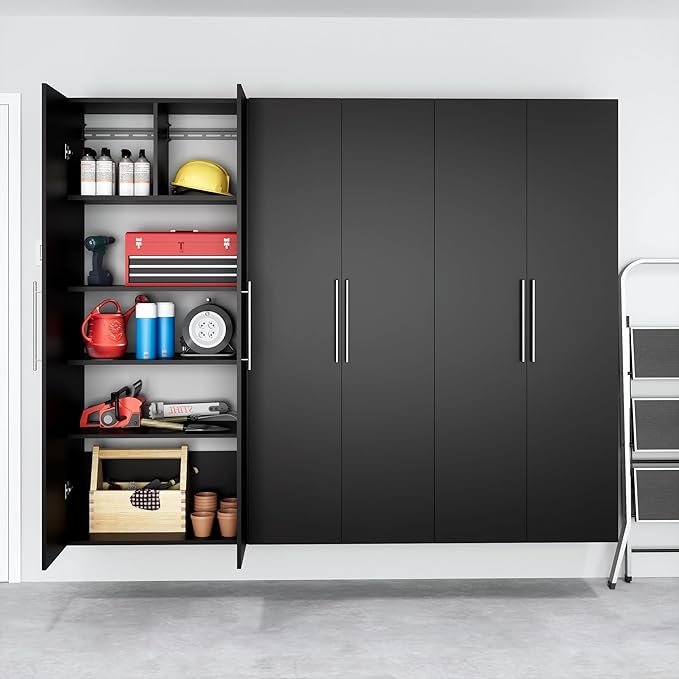 Prepac HangUps 30" Large Garage Cabinet, Bathroom Cabinet Wall Mount, Ideal for Garage, Kitchen and Laundry Organization 30" W x 72" H x 16" D, Black