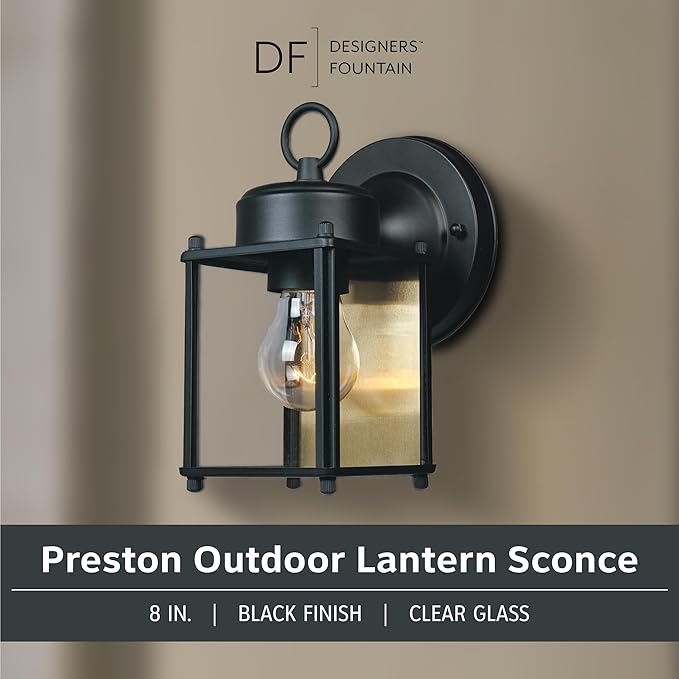 Designers Fountain Ivy Trail Outdoor Light Fixture Pack of 2, 8.25 Inch Exterior Wall Lantern Sconce Set for Front Door, Patio and Porch, Black, D334M-5EW-BK2