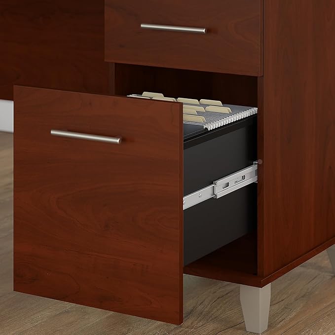 Bush Furniture Somerset 60W L Shaped Desk with Hutch in Hansen Cherry