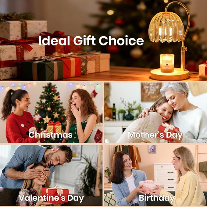 Candle Warmer Lamp with Timer & Dimmer, Height Adjustable Electric Candle Lamp Warmer for Scented Jar Candles with 2 Bulbs, Modern Home Decor Gifts for Women Mom