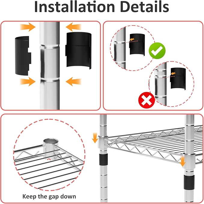 5 Tier Shelving Unit, 176 LBS Per Shelf Height Adjustable Narrow Storage Shelves, Heavy Duty Metal Garage Metal Shelves for Kitchen, Restaurant, Pantry, Laundry, 23"x 13.4"x 59", Chrome