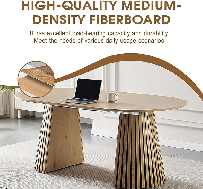 39.4"-71" Extendable Dining Table,Wood Expandable Kitchen Table for 4-10,Rustic Dining Room Table with Dual Pyramid Pedestal,Oval Wood Dining Table for Gatherings