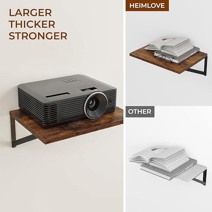 Deep Floating Shelves for Wall, 12 Inch Deep Floating Shelves Set of 3, 16W x 12D Wood Wall Shelves, Wide Wood Shelves with Metal Bracket for Living Room, Kitchen, Office, Bedroom - Rustic Brown