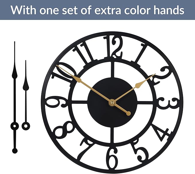 LEIKE Arabic Numeral Wall Clock 10IN Battery Operated Black, Silent Non Ticking, Wall Clocks for Living Room Decor, Small Classic for School, Office, Home, Kitchen, Bedroom