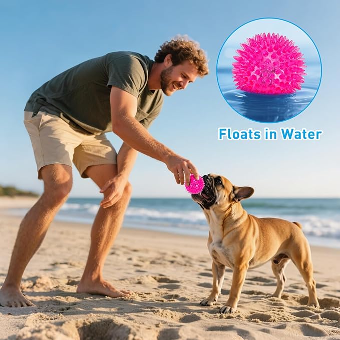6-Pack 2.5” LED Light-Up Squeaky Dog Toy Balls ，Durable Interactive Glow Fetch Toys for Aggressive Chewers，BPA Free Non-Toxic, Spiky Puppy Chew Balls