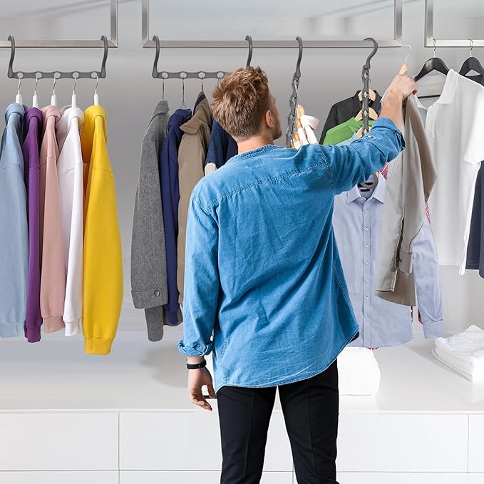 24 Pack Hangers Space Saving Magic Plastic Hanger Organizer Shirt Space Saving Hangers, Multi Clothes Hangers Space Saver for Closet Organizers Storage College Dorm Room Essentials, Grey