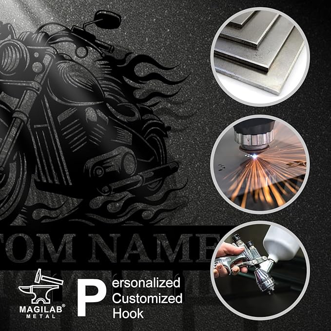 Personalized Custom Name Motorcycle Keys Hooks,Metal Motorcycle Art Clothes Keys Hooks,Metal Motorcycle Lover Wall Home Storage Decorative Keys Hooks,Key Holder Hooks for Wall (Style H)