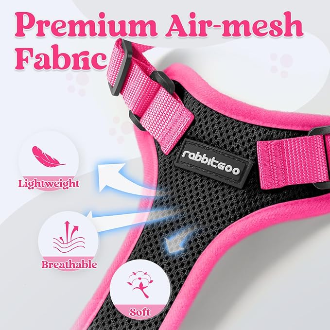 rabbitgoo Cat Harness and Leash Set, Escape Proof Soft Adjustable Vest Harnesses for Outdoor Walking, Easy Control Breathable Kitten Jacket with Reflective Strips, Black & Rose Pink, M