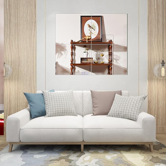 Ruomeng Full Length Mirror Tiles - 14" x 12" x 4Pcs Gym Mirror Frameless Wall Mirror for Home Gym, Door, Bedroom, Living Room